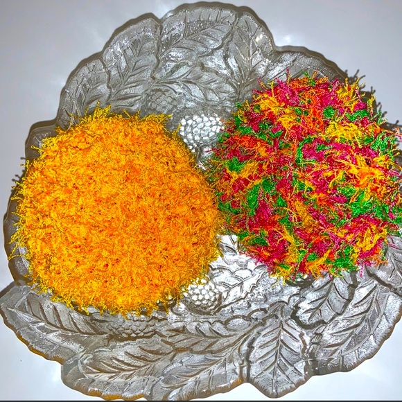 HAND CRAFTED Two Colorful Reusable Crocheted Polyester Kitchen Scrubbing Pads - Picture 1 of 6